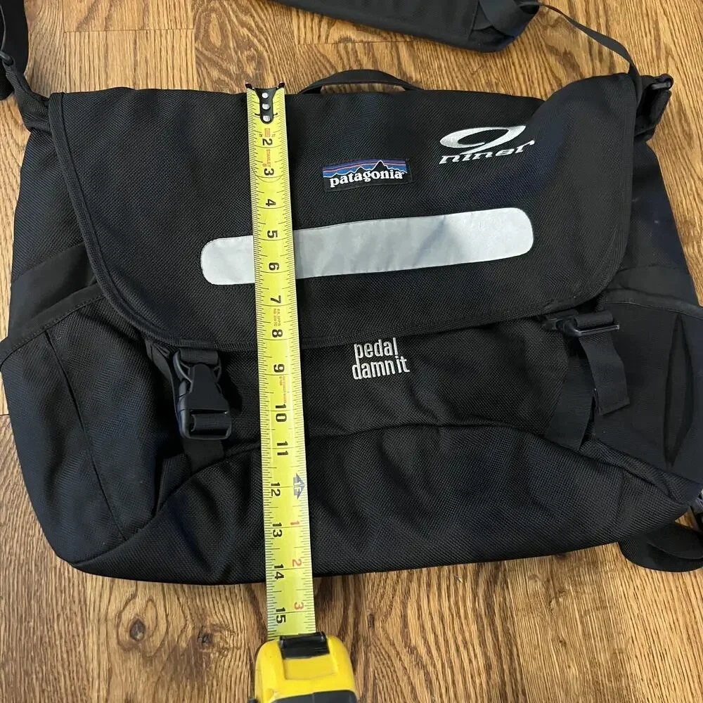 Patagonia Niner Messenger Bag Black Pedal Damn It Reflective Logo 20x14 Shoulder